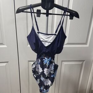 SHEIN Navy Blue Floral One Piece Swimsuit